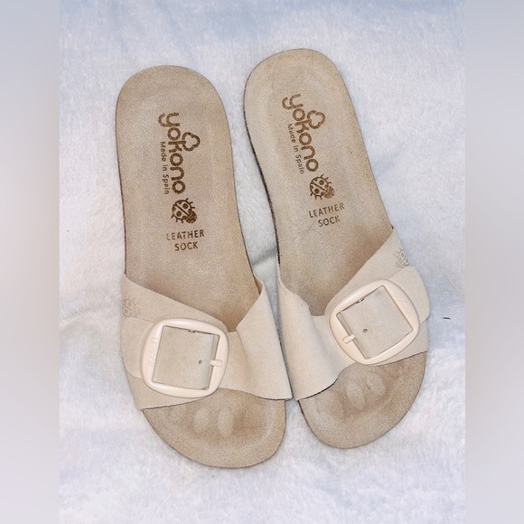 Yokono Cream Leather Slide Sandals sz 9 - Picture 2 of 9